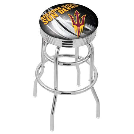 Holland Bar Stool Co 25" Chrome 2-Ring Arizona State Swivel Bar Stool, Accent Ring, Pitchfork L7C3C25ArizSt-F-D2